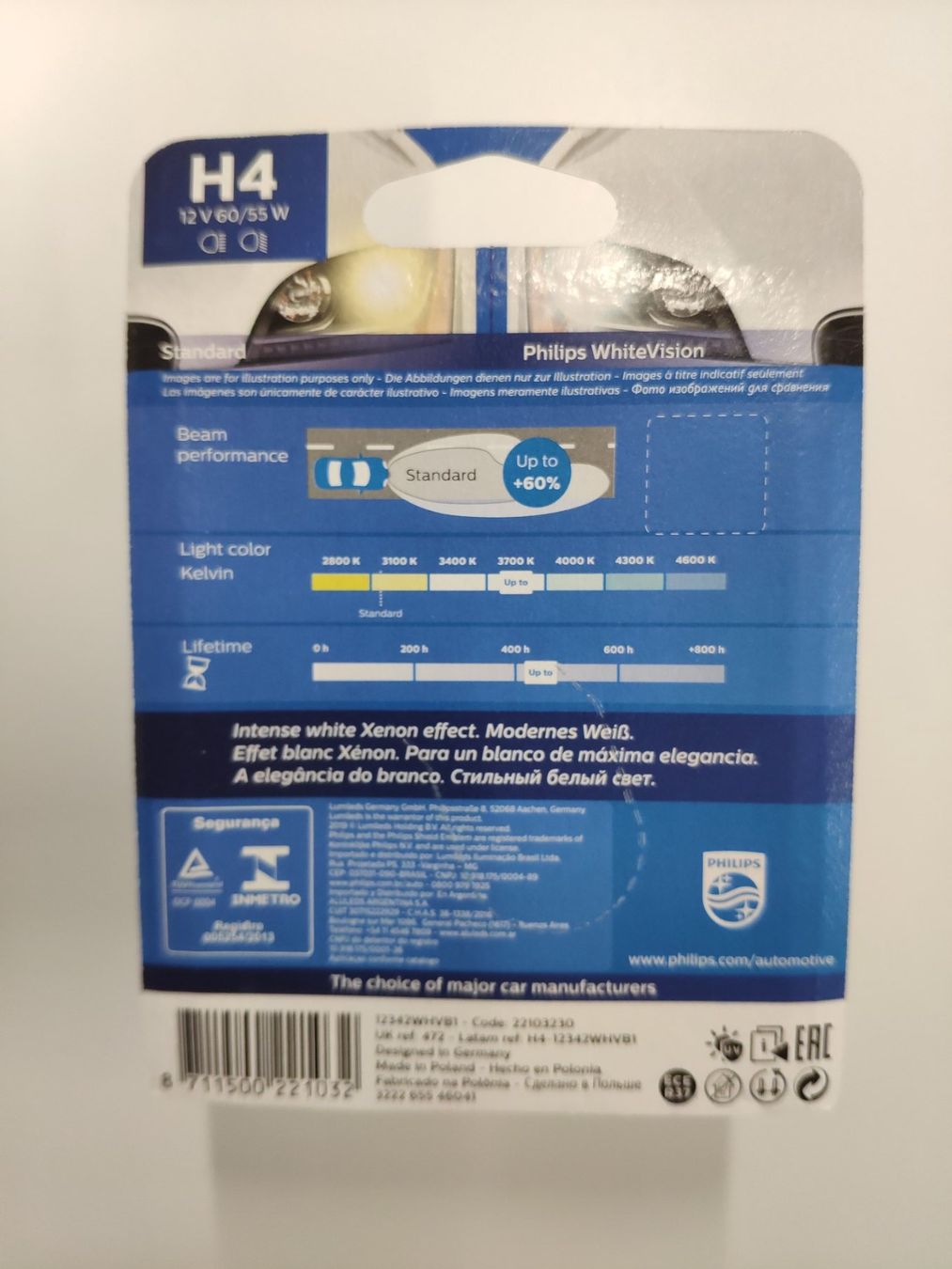 Tutti pezzi di ricambio auto: H4 Philips Halogen 12V 60/55W WhiteVision Xenon Effect – Nuovo e nell'imballaggio originale da Zwingen venduto da Rom74 7