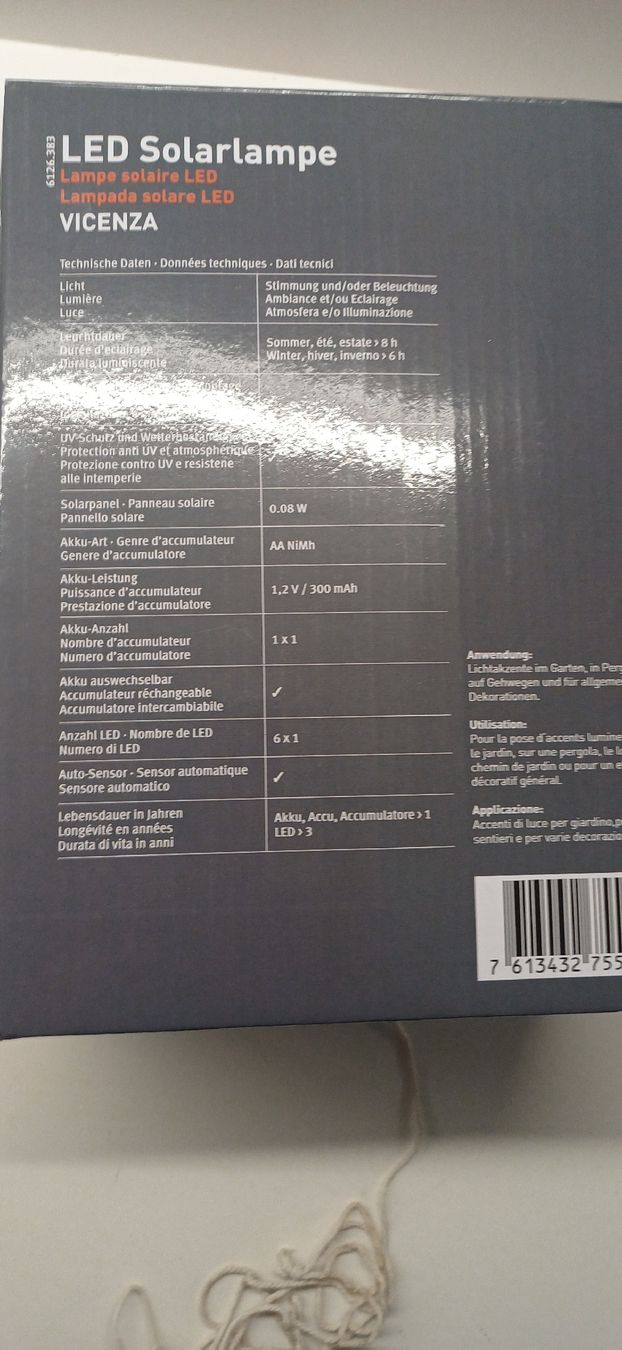 Migros Ghirlande e barre luminose: Lampada solare LED Vicenza nuova – Nuovo (secondo la descrizione) da Origlio venduto da pao_lsz5 3