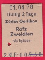 KARTON BILLETT, ZÜRICH OERLIKON - ZWEIDLEN, 2.KLASSE, EINFAC