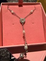 Swarovski Y-Halskette Herz Kristalle Perlen rhodiniert neu