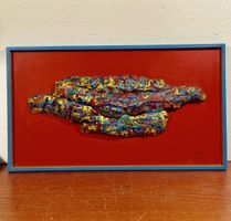 Vibrant Abstract Sculpture Art, Textured Mixed Media, signed