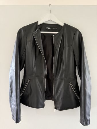 Lederjacke von ZARA, schwarz, Grösse S