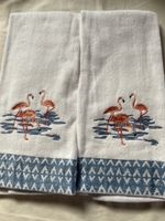 2x Flamingo Decorative Towels Embroidered Thick Cotton
