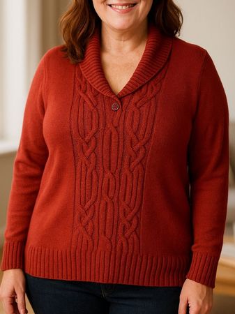 Damen Pullover Rot Gr 42  L Zopf strick warm nr 60 Frühling