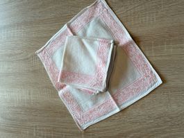 3 x Servietten weiss mit altrosa Web -Bordüre  28 x  27 cm