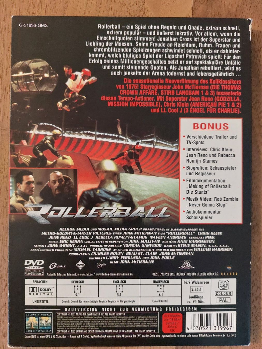 Tutti i DVDs: DVD - Rollerball mit Jean Reno – Usato da Rheinfelden venduto da FilmAuktion 1
