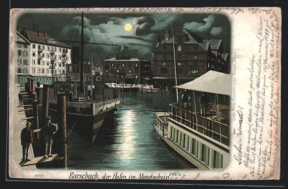 Cartoline postali: Lithographie Rorschach, Der Hafen, 1898 – Usato da Berlin venduto da bartko-reher