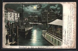 Lithographie Rorschach, Der Hafen, 1898