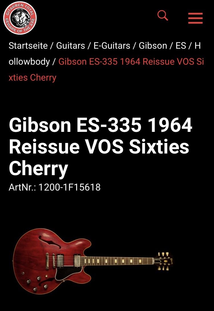 Gibson Strumenti musicali: Gibson ES 335 1964 Custom  – Nuovo (secondo la descrizione) da Winkel venduto da Bluesharry1 2