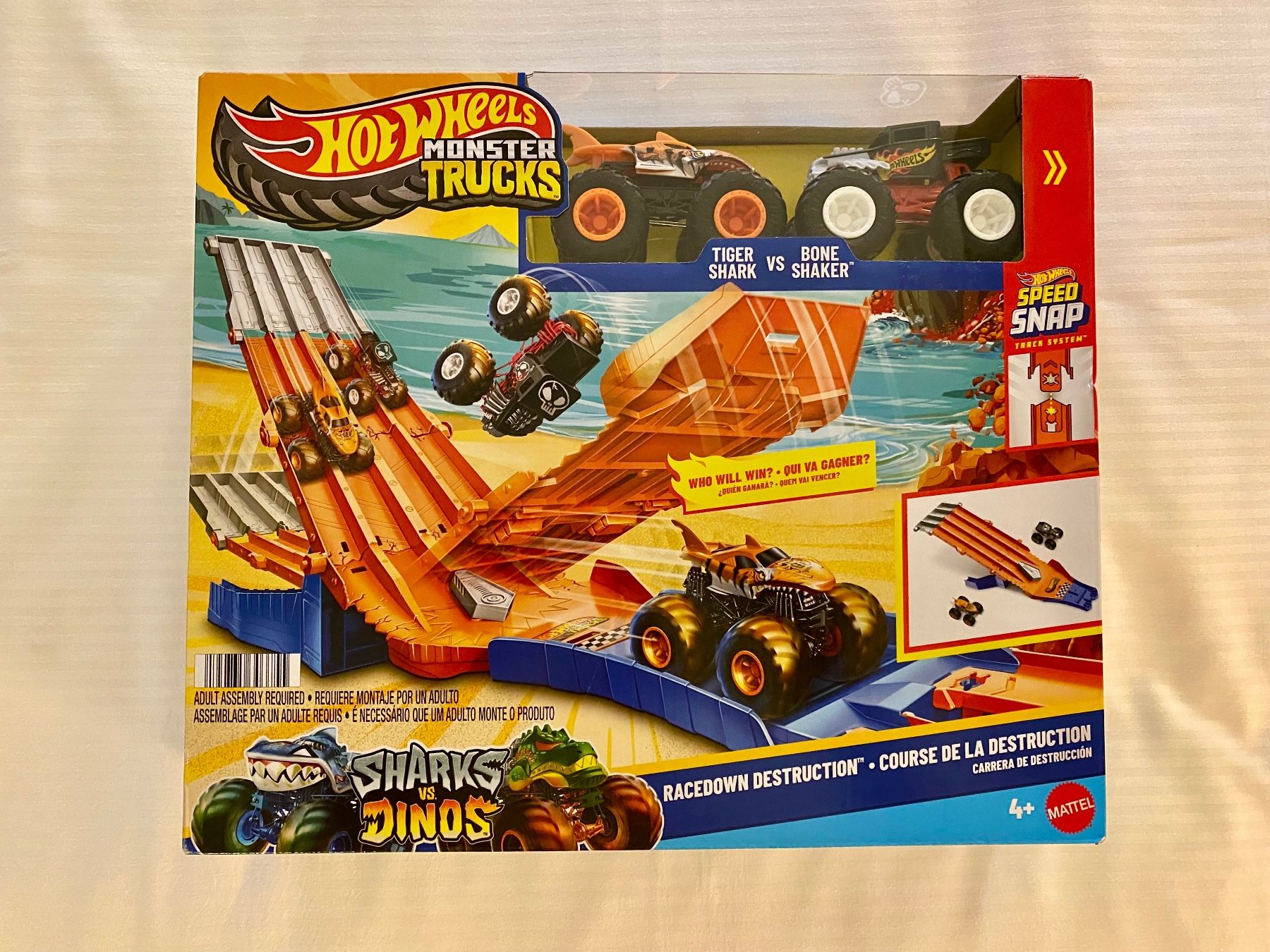 Hot Wheels Piste: Hot Wheels Monster Trucks Bahn - Tiger Shark vs. Bone Shaker – Nuovo e nell'imballaggio originale da Oberembrach venduto da theZaz