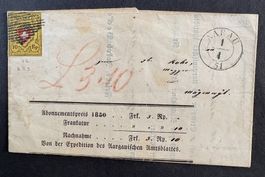 NACHNAHMEBRIEF SCHWEIZ 1850 RAYON II GELB TYP 22B
