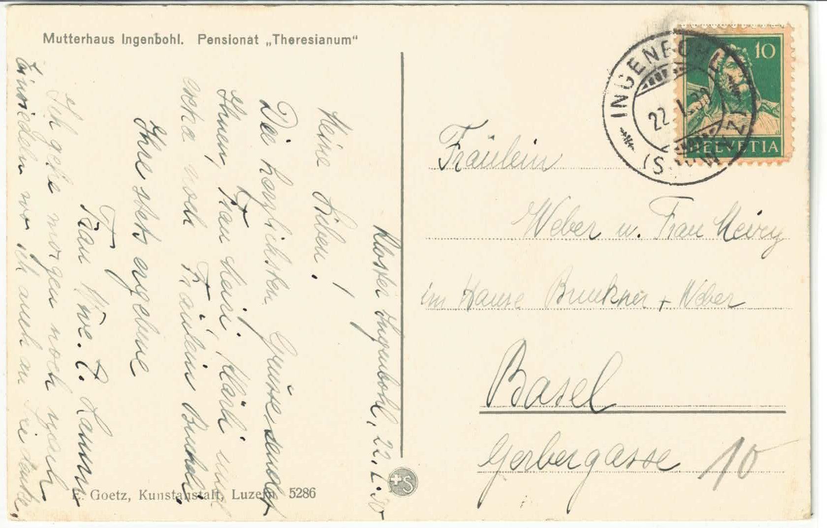 Cartoline postali: Mutterhaus-Ingenbohl - Pensionat Theresianum - Litho – Usato da Ettingen venduto da Kartenplanet 1