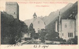 Promontogno GR Bregaglia Torre Chiesa Nostra Donna Villino