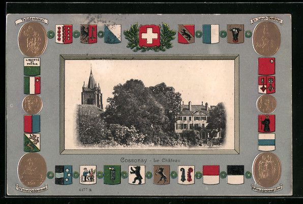 Cartoline postali: Präge-AK Cossonay, Le Chateau, Wappen u – Usato da Berlin venduto da bartko-reher