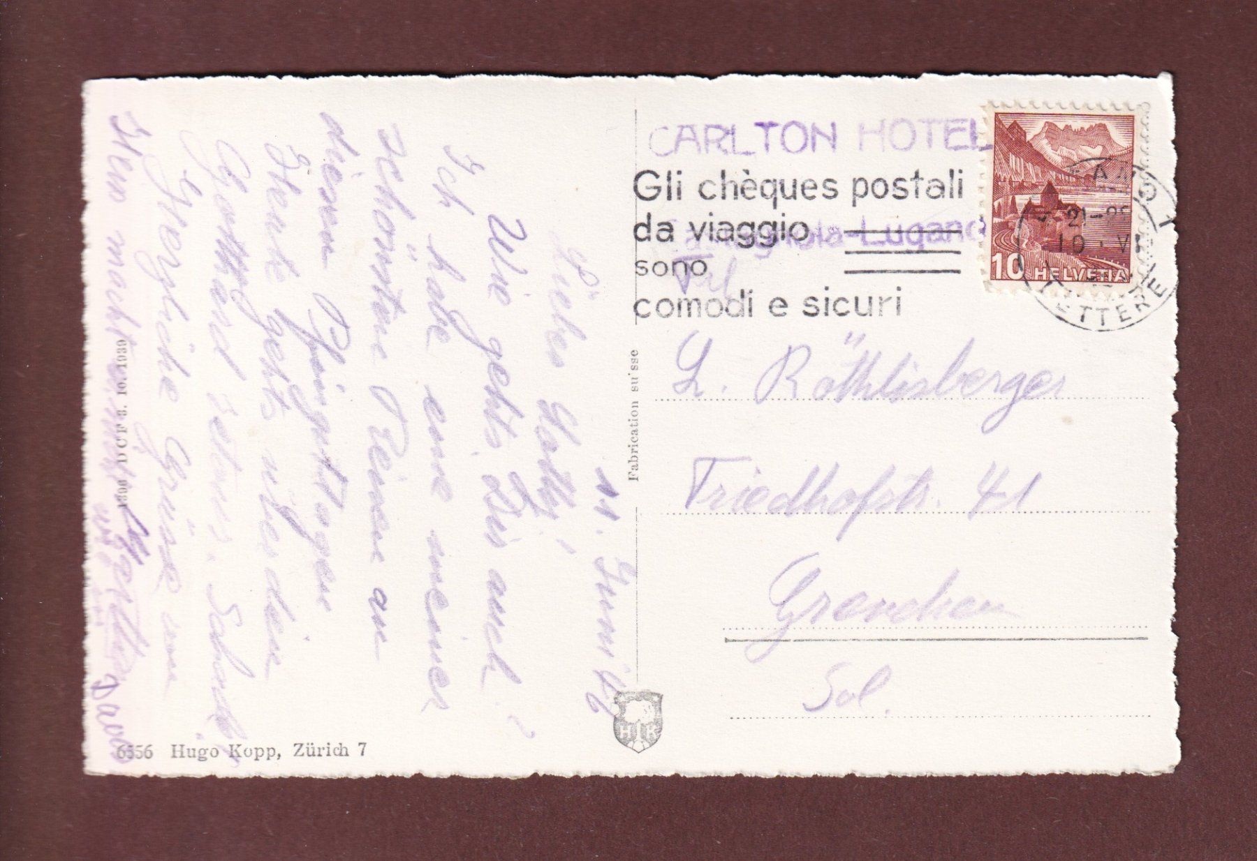 Cartoline postali: LUGANO-CASSARATE e Monte Brè - 1946 – Usato da Pully venduto da nicecards-shop 1