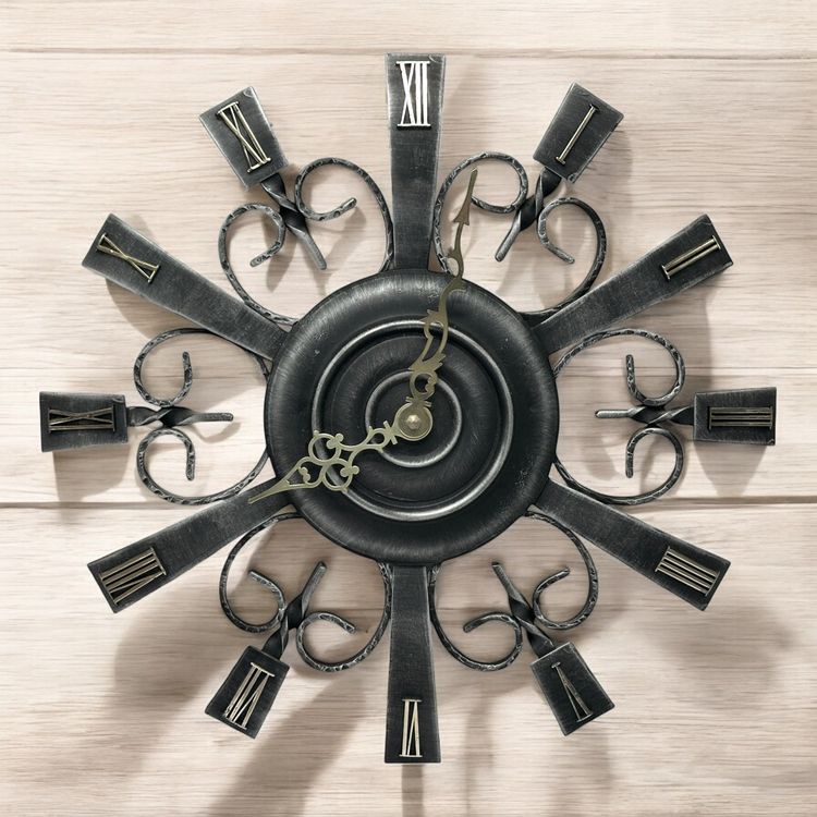 Grande Horloge Murale En Fer Forgé Voilier Bateau 80 Cm - Art Italien