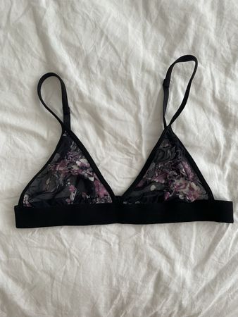 Bralette Netz Blumenmuster Schwarz Gr. S