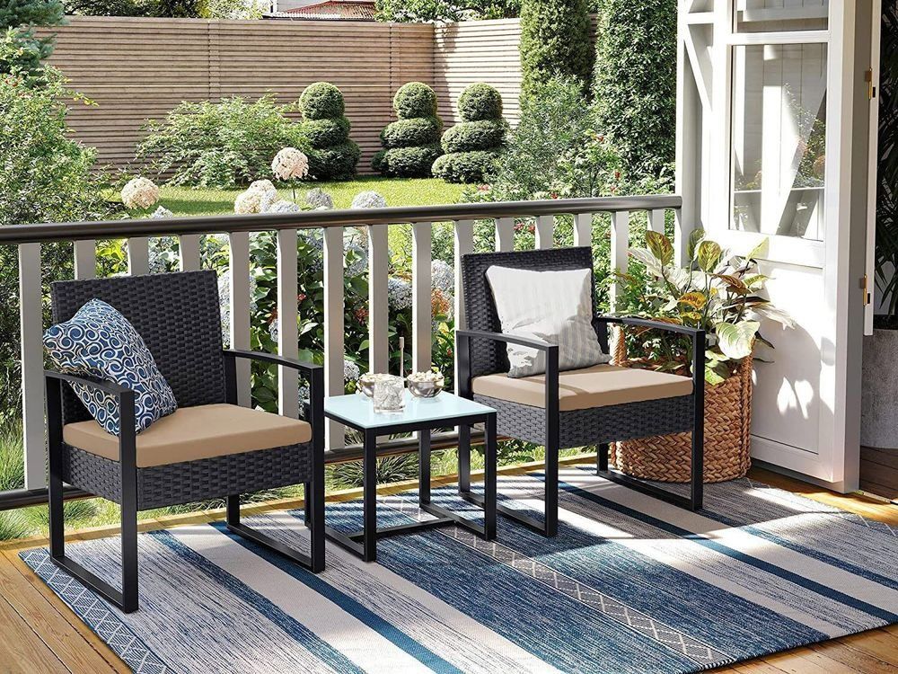 Set di tavolo e panche: Balkonmöbel Set Polyrattan Tisch Stühle Schwarz JUNO – Nuovo e nell'imballaggio originale da Lachen SZ venduto da MAMORU-MOEBEL 1