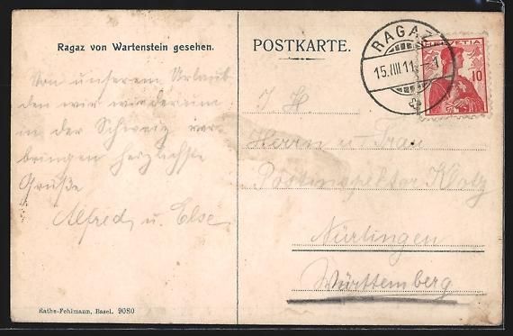 Cartoline postali: Ragaz, Totale des Ortes von Wartenstein  – Usato da Berlin venduto da bartko-reher 1