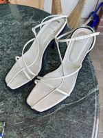 Women's Sandals White Size EU 38 Leather Strappy Heel