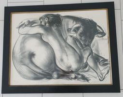 Original Hans Erni Frau mit Stier gerahmt guter Zustand