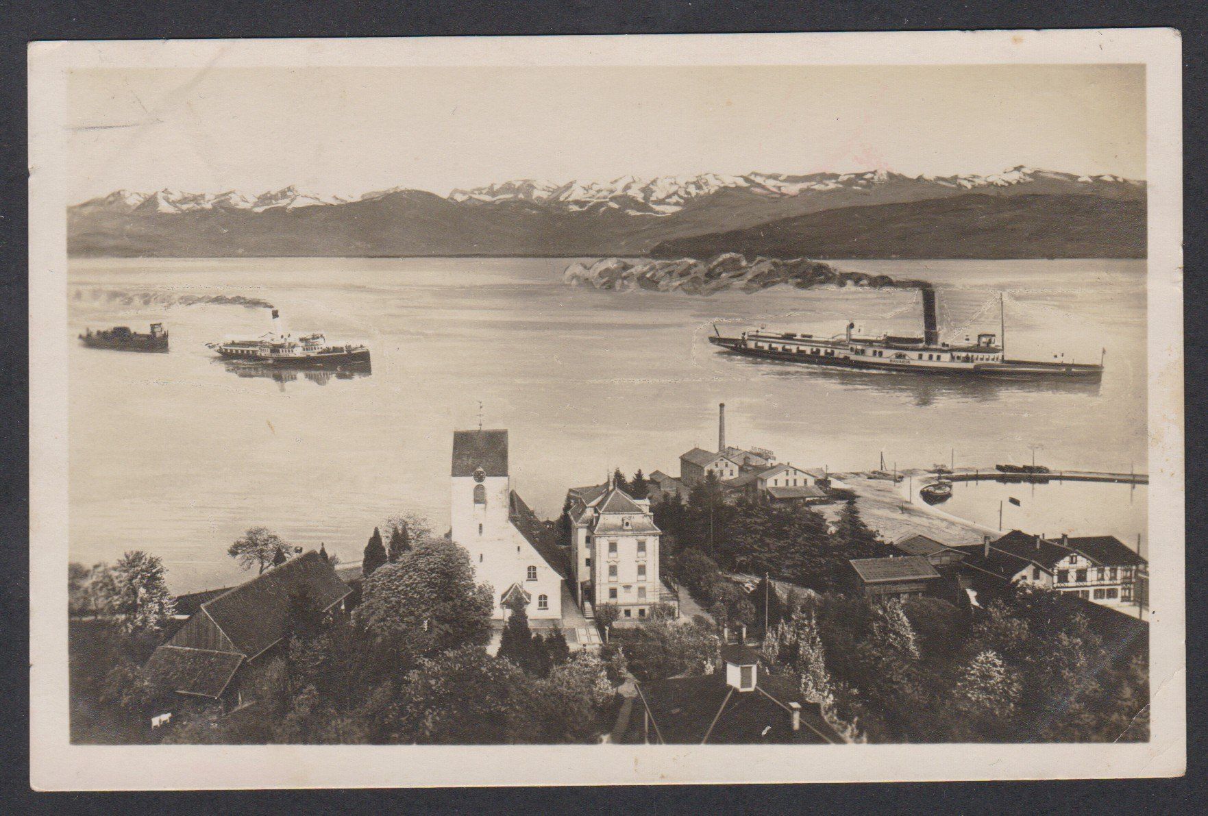 Cartoline postali: Romanshorn   -   alte Ansichtskarte mit Schiffe, gest. 1928 – Usato da Vitznau venduto da Ropaku