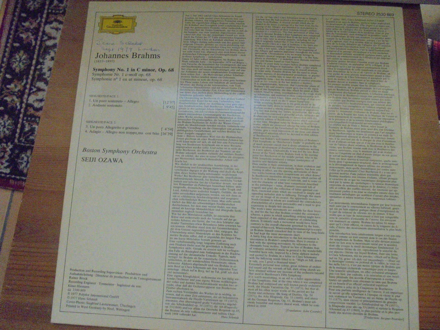 Dischi in vinile: Brahms " Symphony No. 1 "  Boston Symphony Orchestra / Ozawa – Usato da Crissier venduto da Promopost 1
