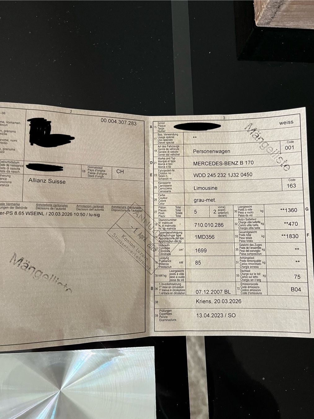 Mercedes-Benz Automobili: Mercedes Benz B170 – Usato da Luzern venduto da vuc_96p9 7