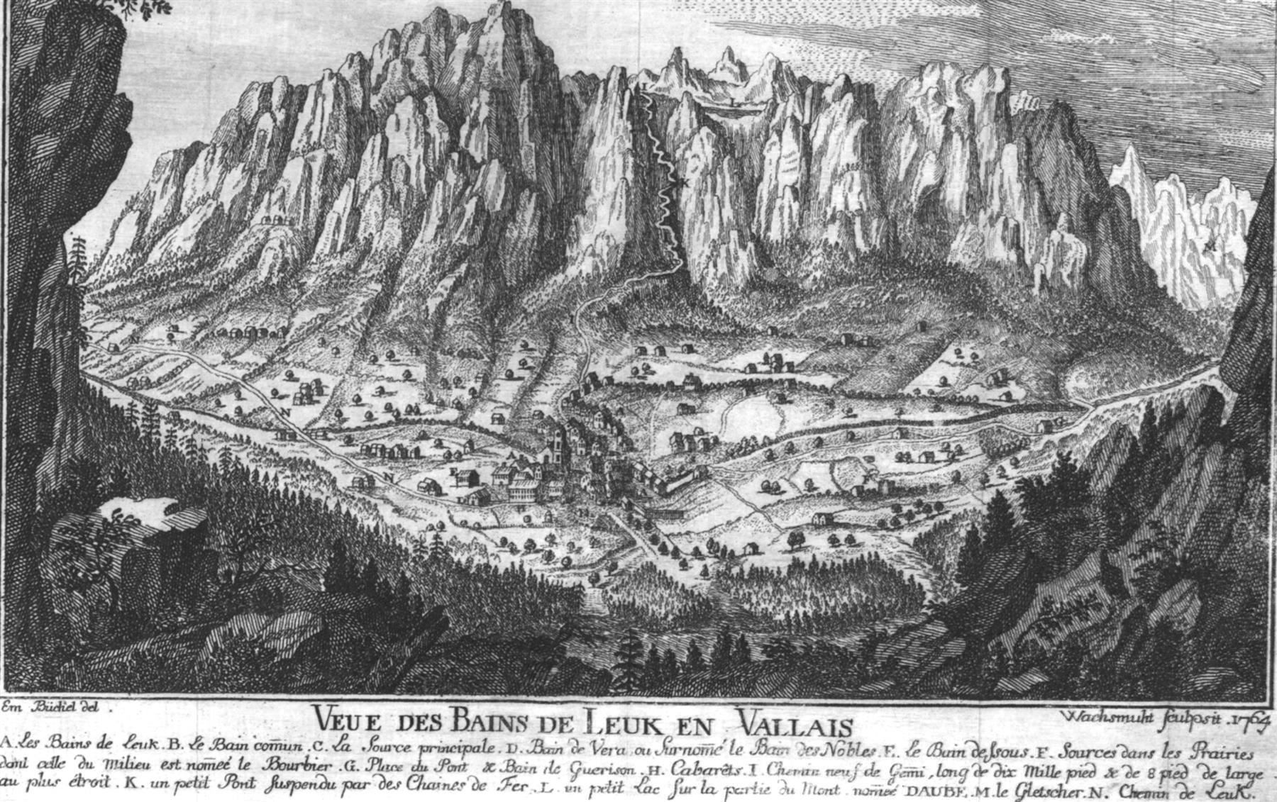 Incisioni: Leukerbad  von Wachsmuth 1764 – Usato da Rafz venduto da Helvet32 1