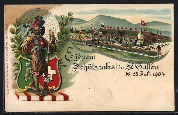 Cartoline postali: Litho St. Gallen, Eidgen. Schützenfest  – Usato da Berlin venduto da bartko-reher