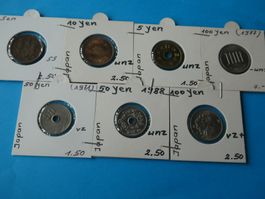 Japan, 7 alte Münzen