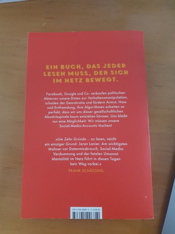 Jaron Lanier Zehn Gründe, warum du Social löschen musst Kaufen auf Ricardo