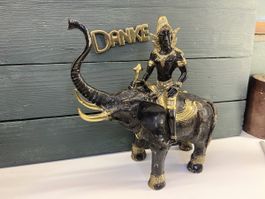 Thailändische Bronze Skulptur Elefant mit Mahout Reiter
