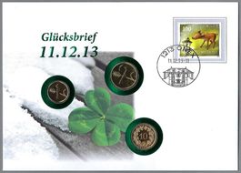 2013, GLÜCKSBRIEF 11.12.13.-11 ONEX, MIT MÜNZEN
