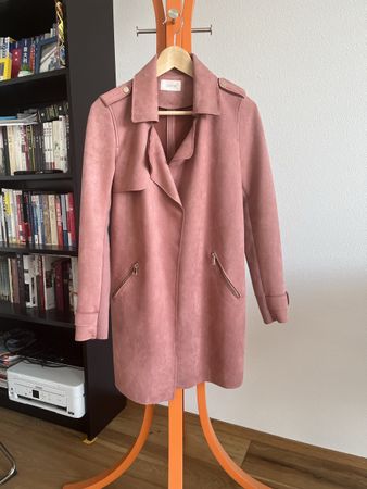 Pink CARTOON Faux Suede Trench Coat S 36