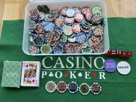 Komplettes Poker Set, inkl. Chips, Karten, Tuch