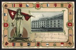 Präge-AK Brugg, Kaserne, Helvetia mit S