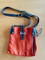 orange Lederhandtasche mit braunen Besätzen, neuwertig