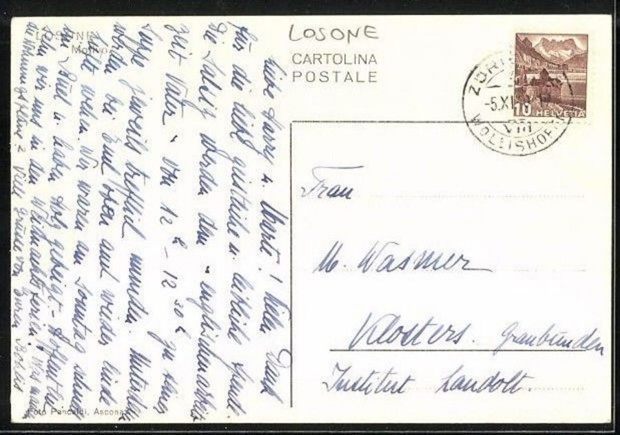 Cartoline postali: Losone, motivo, circolata 1940 – Usato da Frauenfeld venduto da POML 1