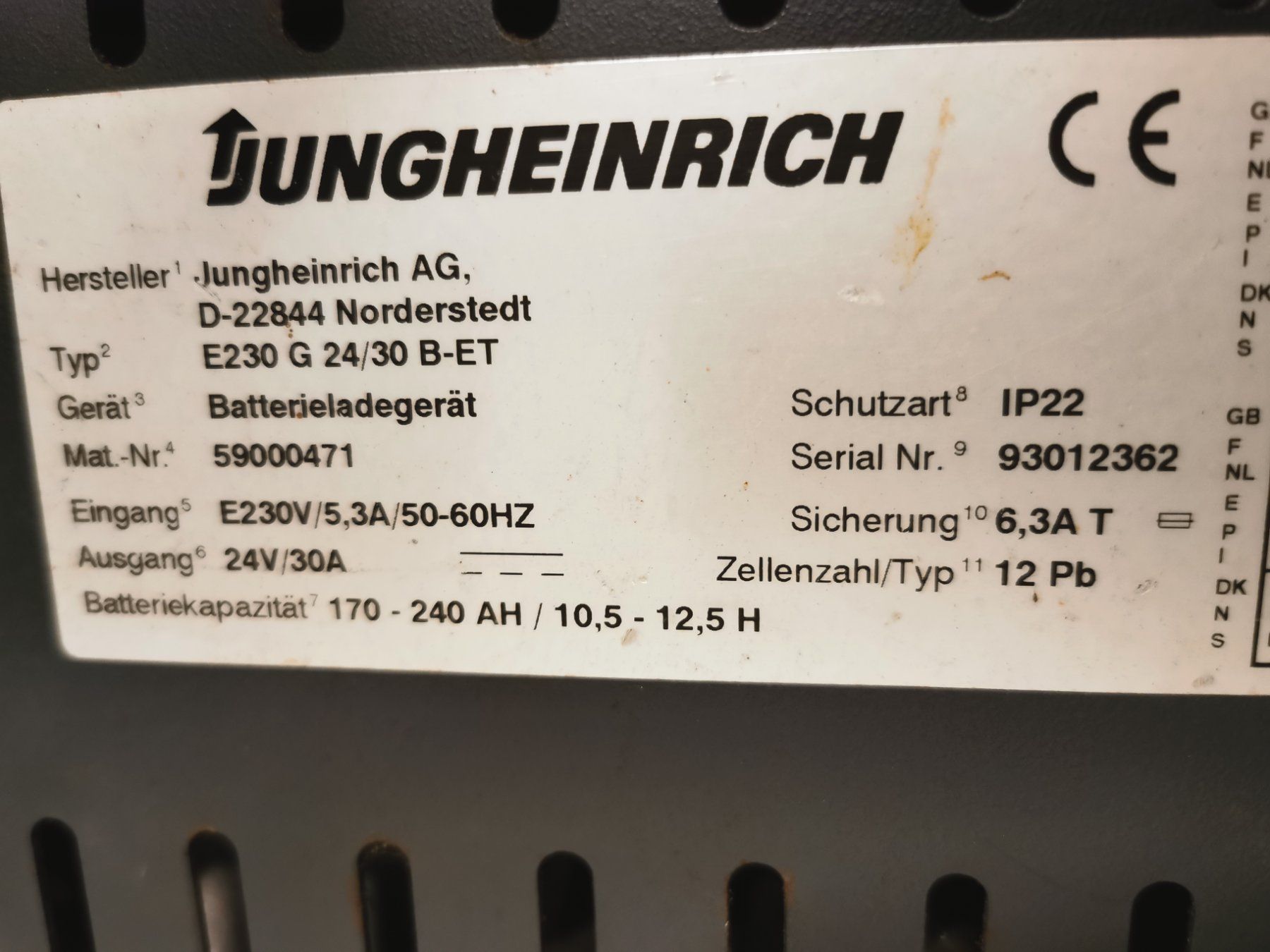 Jungheinrich Caricatori & Batterie: Stapler-Akku Ladegerät Jungheinrich – Usato da Stalden VS venduto da Imhasli 3