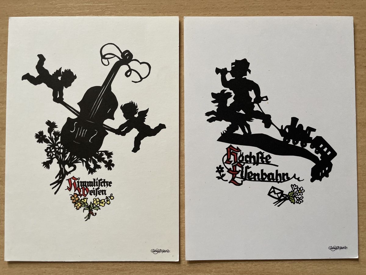 Cartoline postali: 2 Vintage Plischke Kunst Karten, Schattenbild, Postkarte – Usato da Neuhausen am Rheinfall venduto da Arielle55