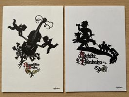 2 Vintage Plischke Kunst Karten, Schattenbild, Postkarte