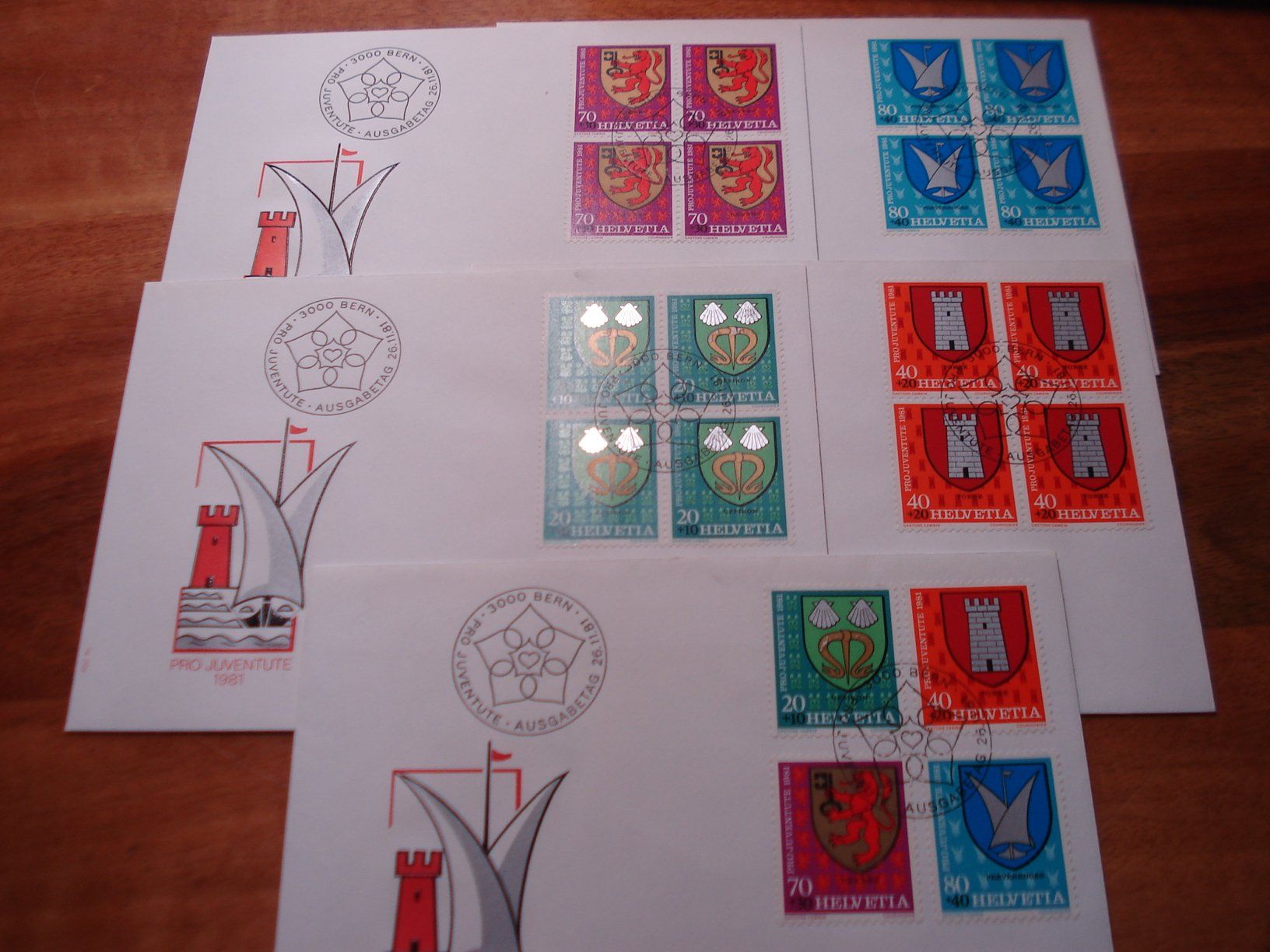 Tous les timbres: Pro Juventute 1981, FDC Satz + 4erblocks, Gemeindewappen – D'occasion à Niederwil AG par morostahu 1