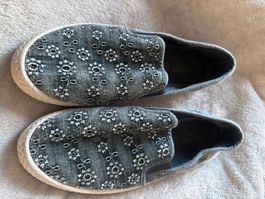 Sneaker Gr. 37, Stoff mit Blumenmuster, Denim