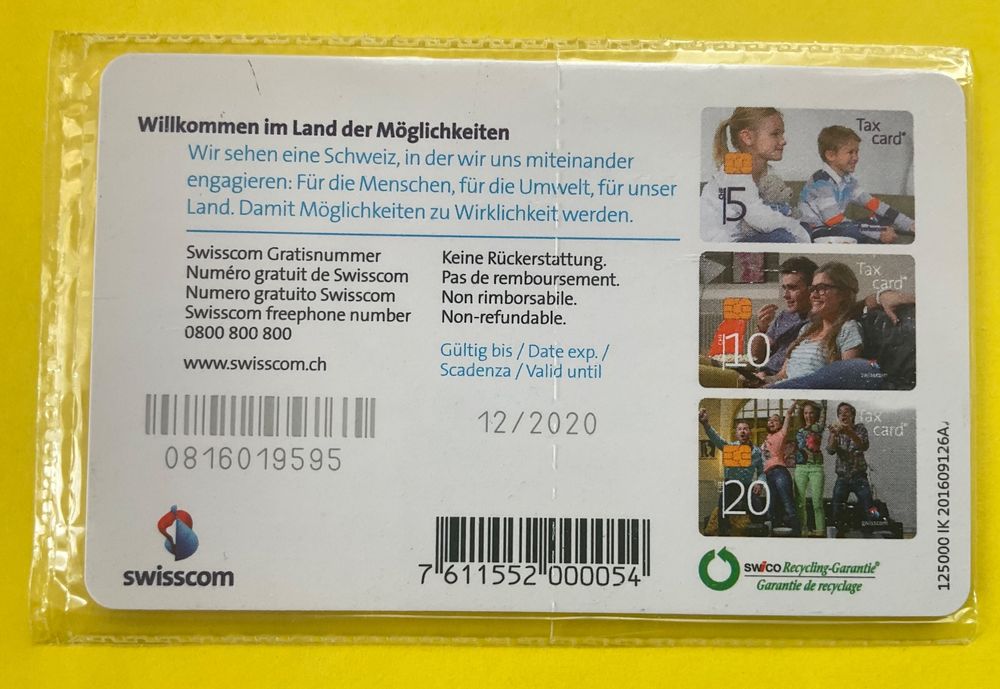 Cartes de téléphone: Taxcard 5 Fr ungebraucht und originalverpackt – Neuf avec emballage d'origine à Winterthur par Grapp75 1