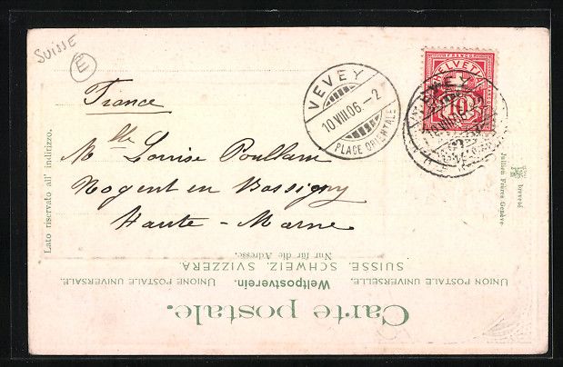 Cartoline postali: Passepartout-Lithographie Vevey, Vevey m – Usato da Berlin venduto da bartko-reher 1
