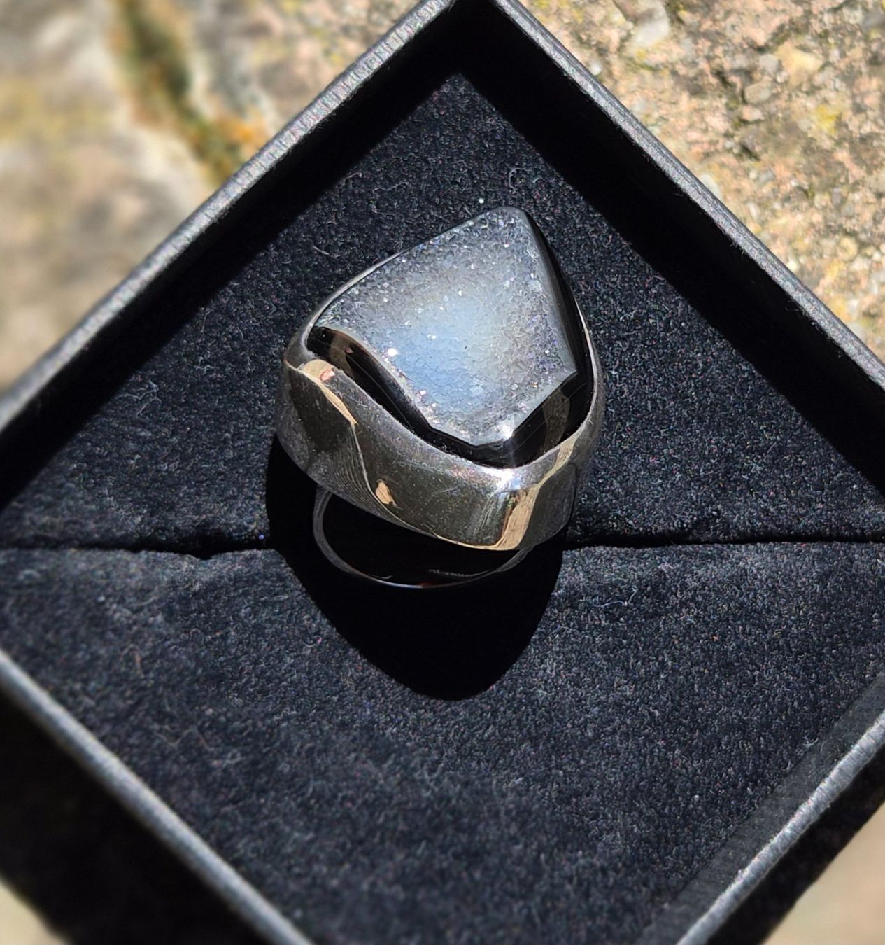 Anelli: Fingerring silber mit natürlicher Achatdruse – Usato da Gams venduto da kat_lg5l 2