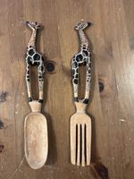 Holzlöffel und Gabel Giraffe handgeschnitzt Unikat 