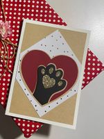 Grusskarte, handgemachte Karte, Herz, Tiere, Pfote Unikat