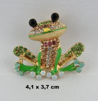 Brosche - FROSCH - goldfarben mit Schmucksteinen - 4,1x3,7cm